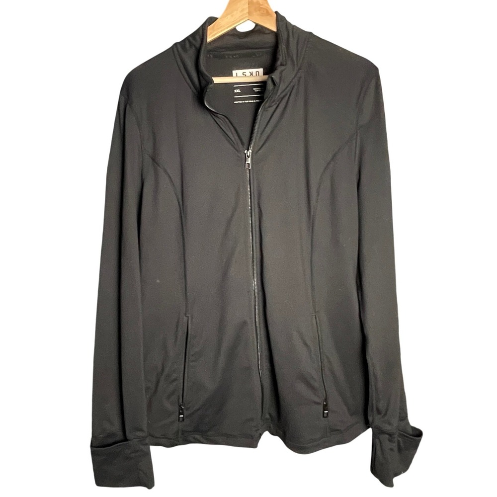 LSKD Womens Black Performance Track Jacket Full Zip Thumbholes XXL‎ - Picture 2 of 8